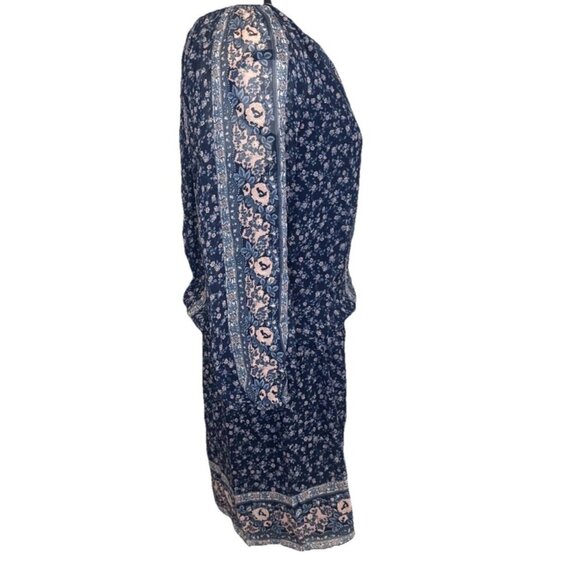 Joie Ariella 100% Silk Drop Waist Lined Navy Floral Dress Sz XS Boho Peasant - Picture 4 of 8